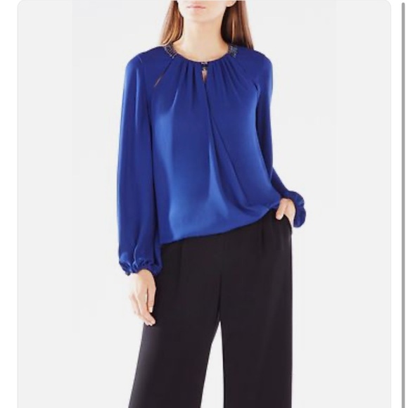 BCBGMaxAzria Tops - BCBGMAXAZRIA DEEP ROYAL BLUE KAELYN GEMSTONE EMBELLISHED WRAP TOP SZ XXS